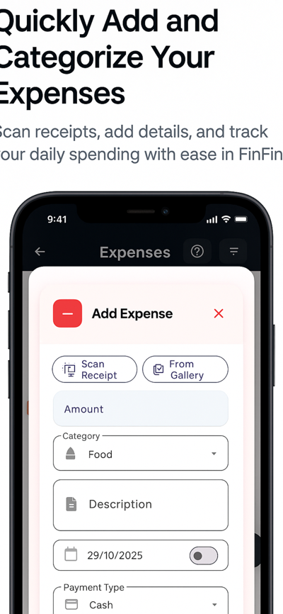 Add expense modal with receipt OCR and recurring switch