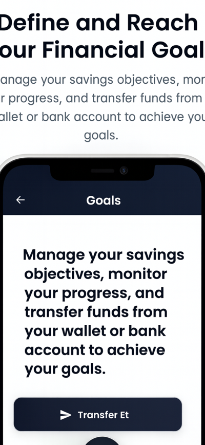 Goals page with progress donut and transfer button